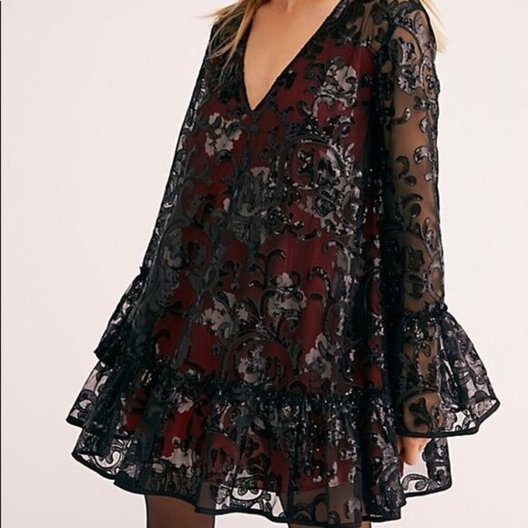 Free People Falling Flowers Sequins Frock Dress Size XS - Picture 1 of 10